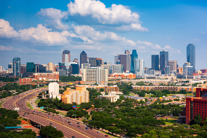 Dallas, Texas skyline and road